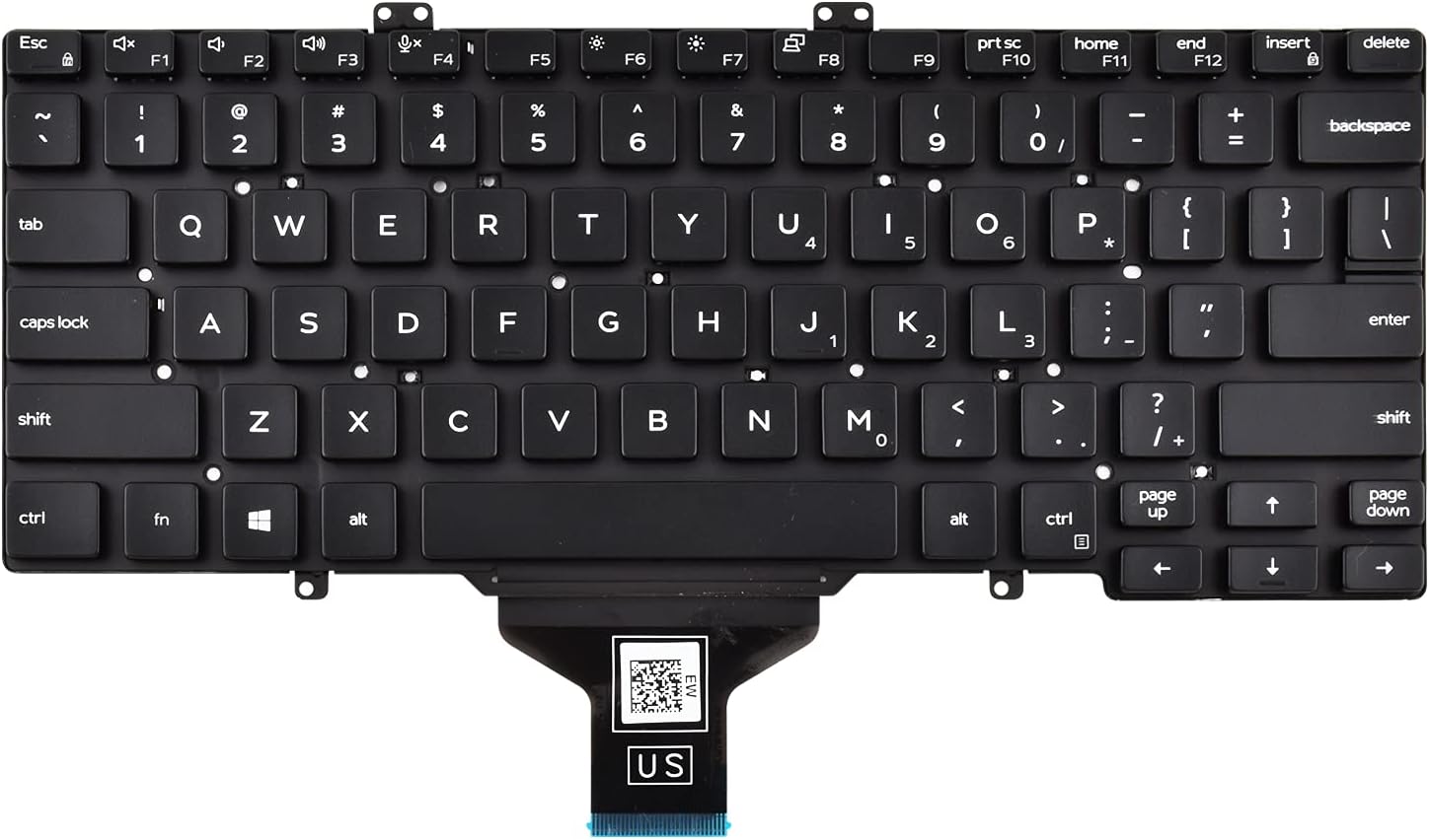 Replacement Keyboard Compatible with Dell Latitude 7400 3400 5400 7410 5401, NOT Fit for Latitude 7400 2-in-1 Black No Frame US Layout