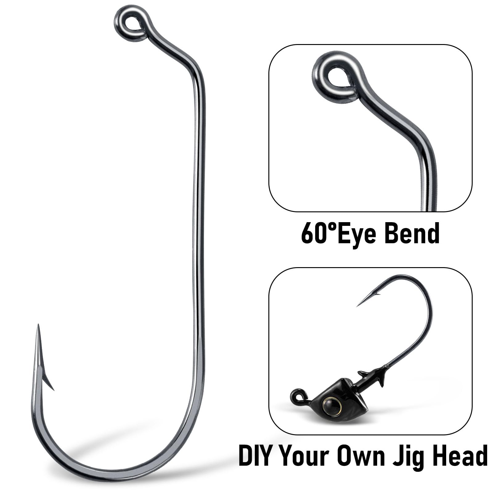 Dr.Fish Aberdeen Jig Ganci da pesca a 60 gradi in acciaio al carbonio ad alto tenore di carbonio ganci a gambo lungo curva rotonda nichel nero pesca Jig Making gancio forniture