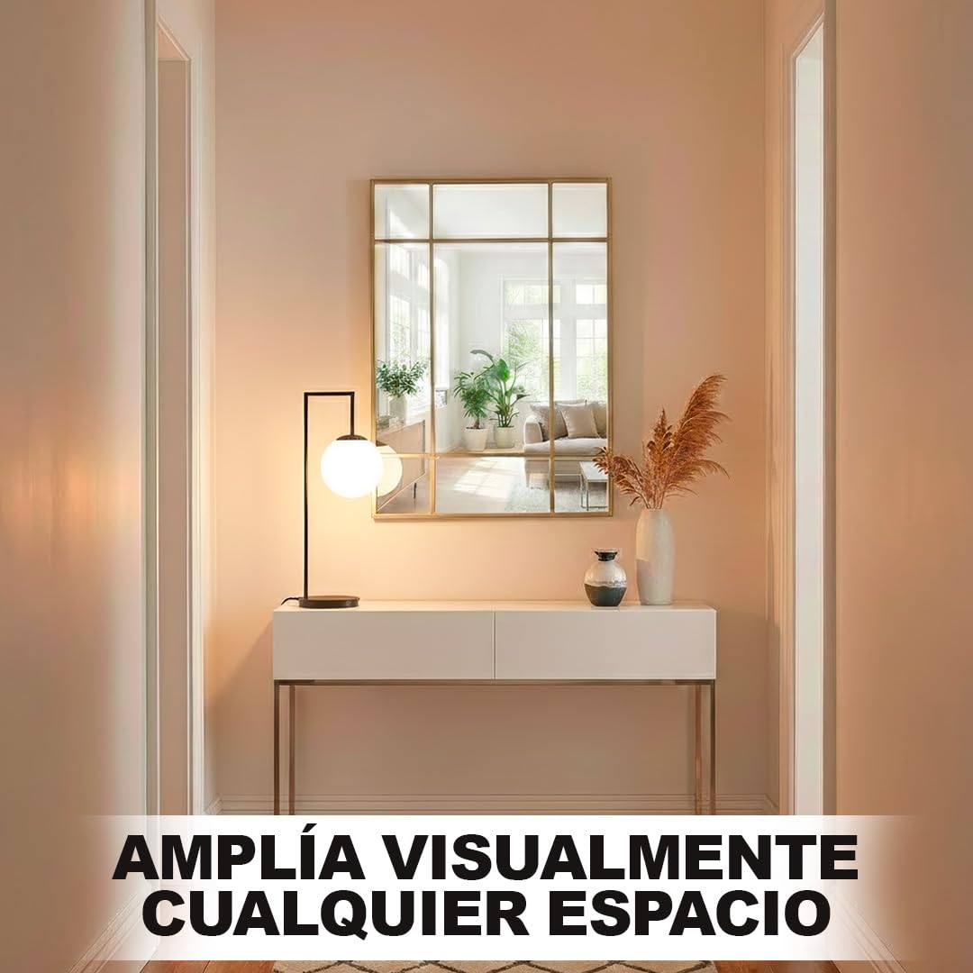 Marctani Espejo Ventana de Pared 90x60 cm – Espejo Industrial Decorativo con Marco de Metal – Diseño Rectangular Efecto Ventana para Recibidor, Entrada y Salon