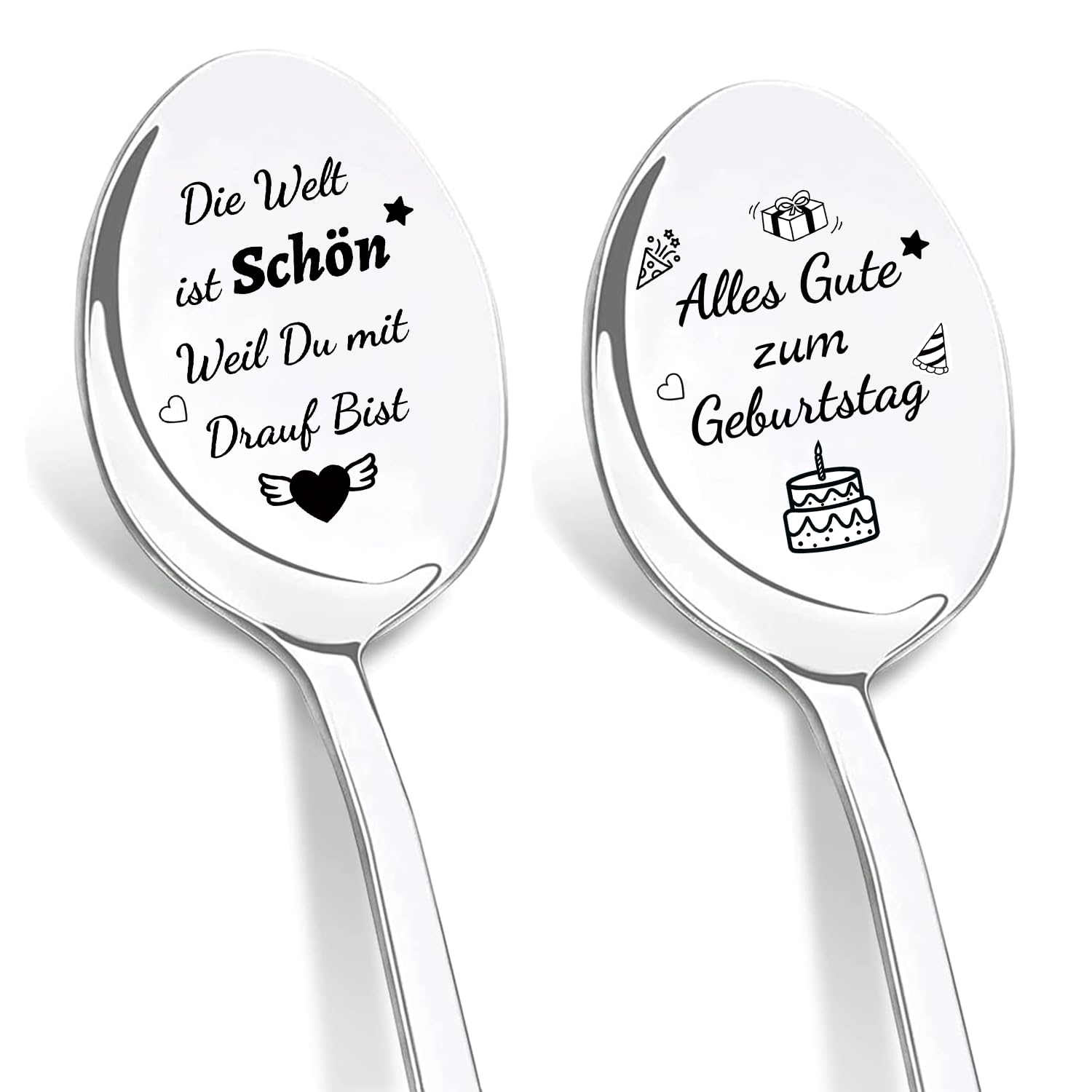 DIKARIYA Geburtstagsgeschenk für Frauen, 2er Kaffeelöffel mit Gravur Alles Gute zum Geburtstag, Edelstahl Löffel Geschenke zur Geburt für Frau Freundin Mama Schwester Tochter Beste Freundin Geburtstag