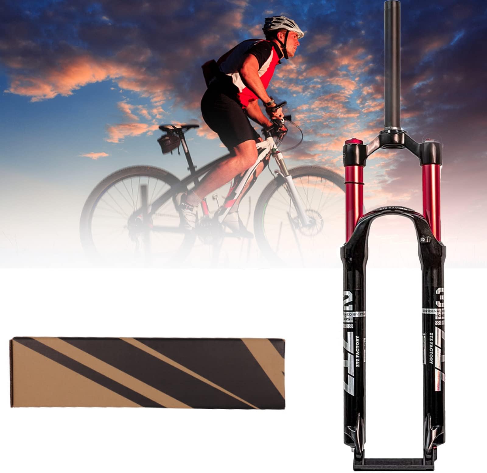 E-Bike Front Fork 26" MTB Disc Brake Bike 1-1/8" Steerer Bicycle Suspension 170mm Travel Air Damping,Red-27.5inch(Red,27.5inch)