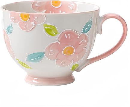 Soup Cup With Handle, Microwave Soup Bowl, Ceramic Soup Mug, Breakfast Bowl, Bouillon Cup Pink,15oz, BL-SP-007
