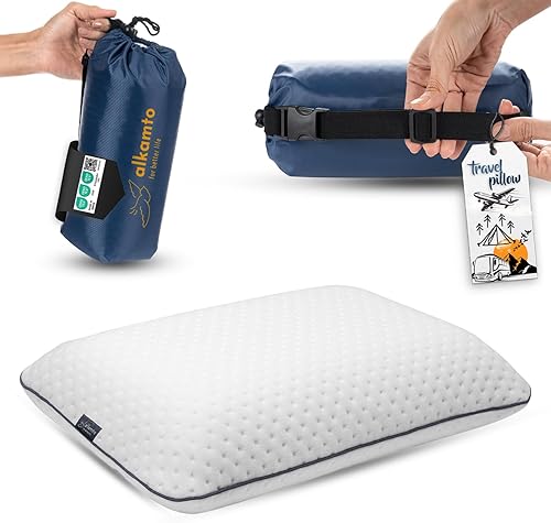 Vista 69 de alkamto Cómoda almohada de espuma viscoelástica para viajes y campamentos, bolsa portátil fácil de llevar, funda de almohada con regulación de Blanco