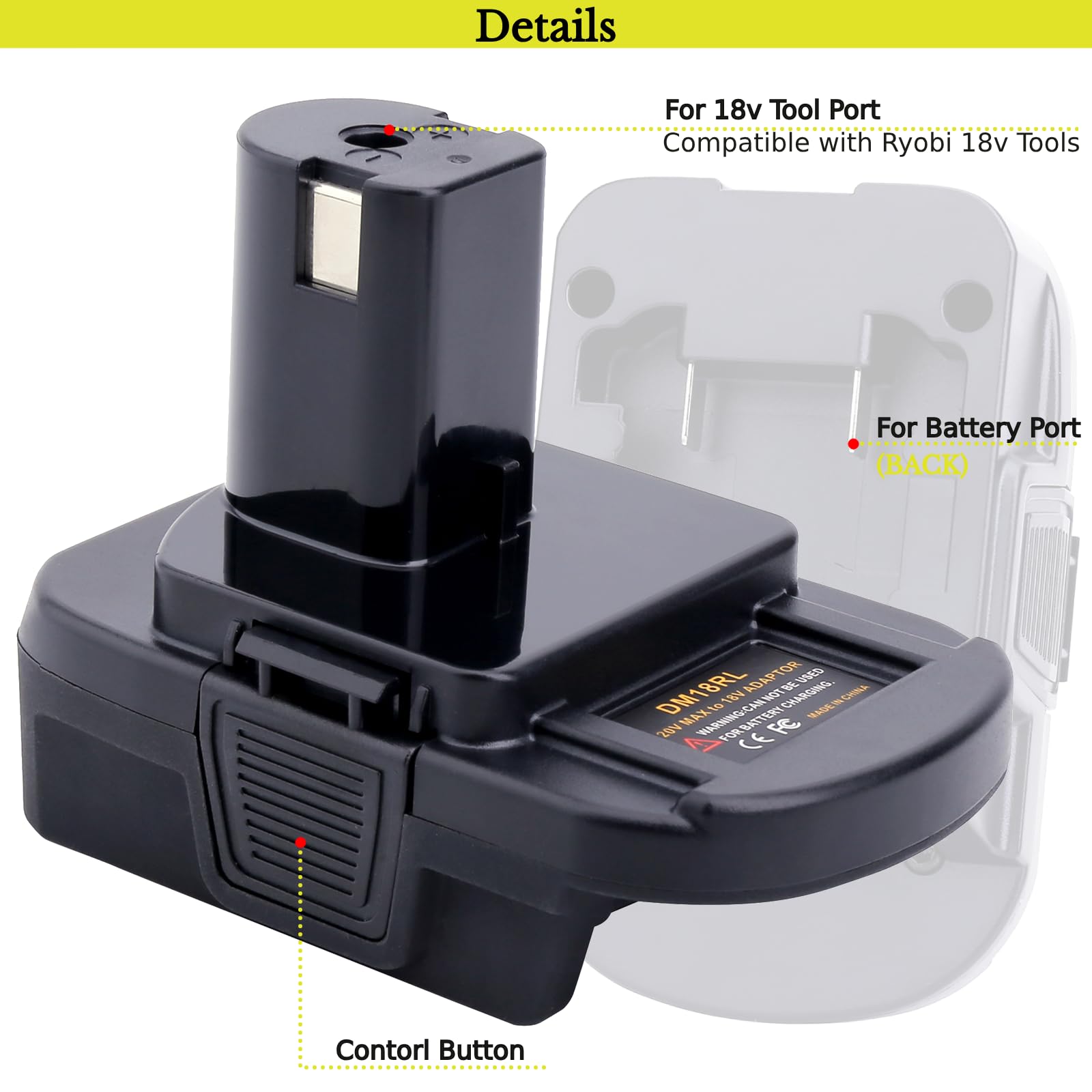 Tulepowceeng Paquete de 2 adaptadores de batería compatibles con herramientas Ryobi ONE+ de 18 V, compatible con Dewalt de 20 V y compatible con batería de litio Milwaukee de 18 V para trabajar con