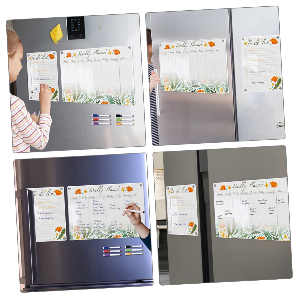 Homoyoyo Lavagna Magnetica Acrilica Cancellabile a Secco Per Frigorifero Set 8 Pezzi A3 A4 Trasparente, Calendario Settimanale Planner Per Organizzazione Casa Ufficio