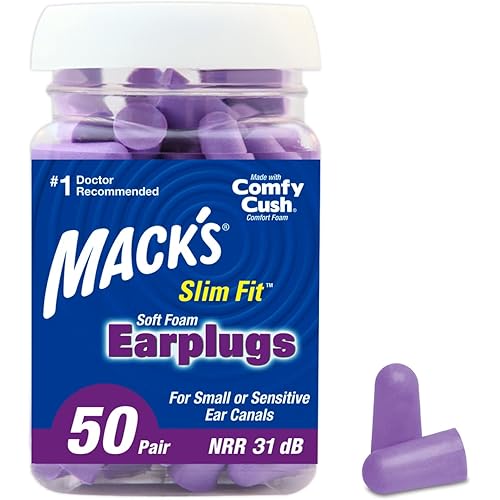 Mack's Slim Fit Soft Foam Earplugs, 50 Pair - Small Ear Plugs for Sleeping, Snoring, Traveling, Concerts, Shooting Sports & Power Tools | Made in USA