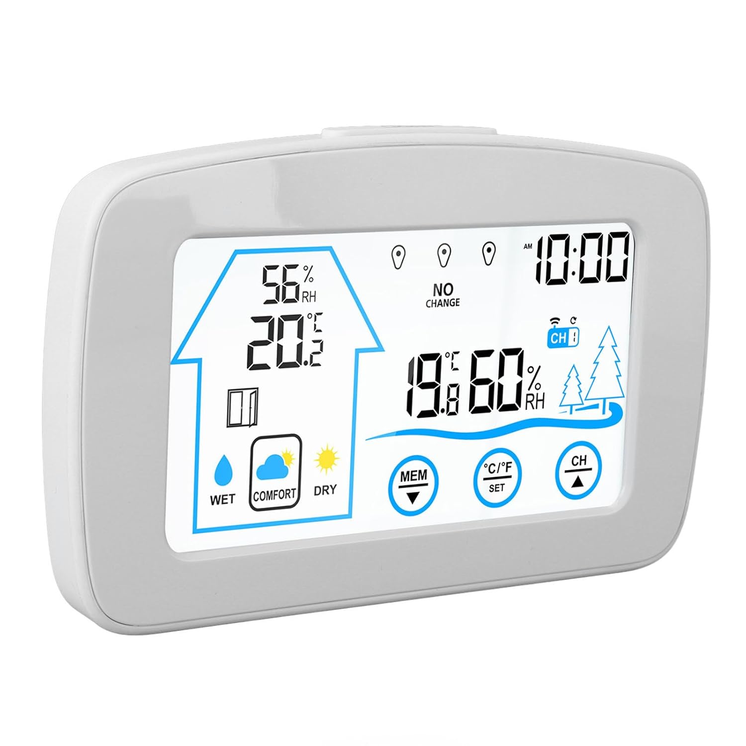Wireless Hygrometer Thermometer, Temperature Humidity Gauge Indoor Outdoor Black - Touchscreen Backlight, Weather Forecast, Long Wireless Transmission Distance (White)