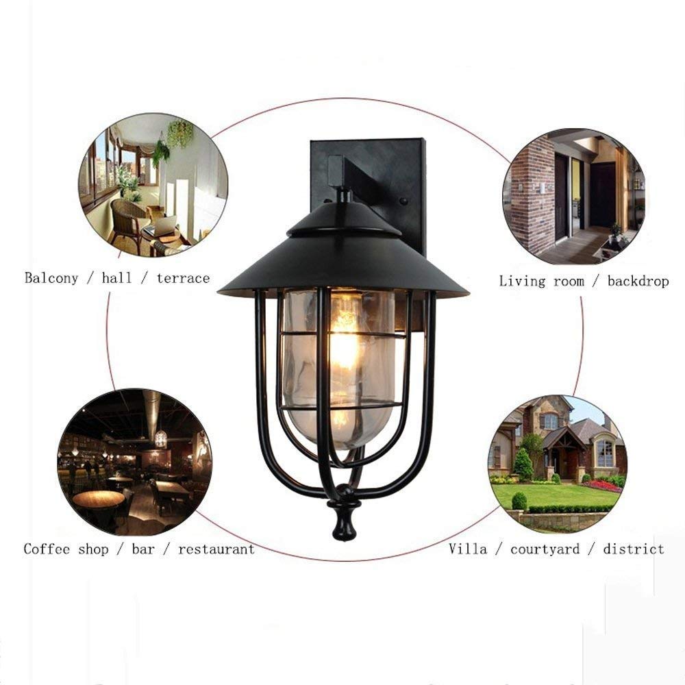 Vintage industriel rétro éclairage mural fer extérieur applique étanche extérieur pour balcon allée bar café restaurant terrasse lumières éclairage de jardin E27 abat-jour en verre durable The New