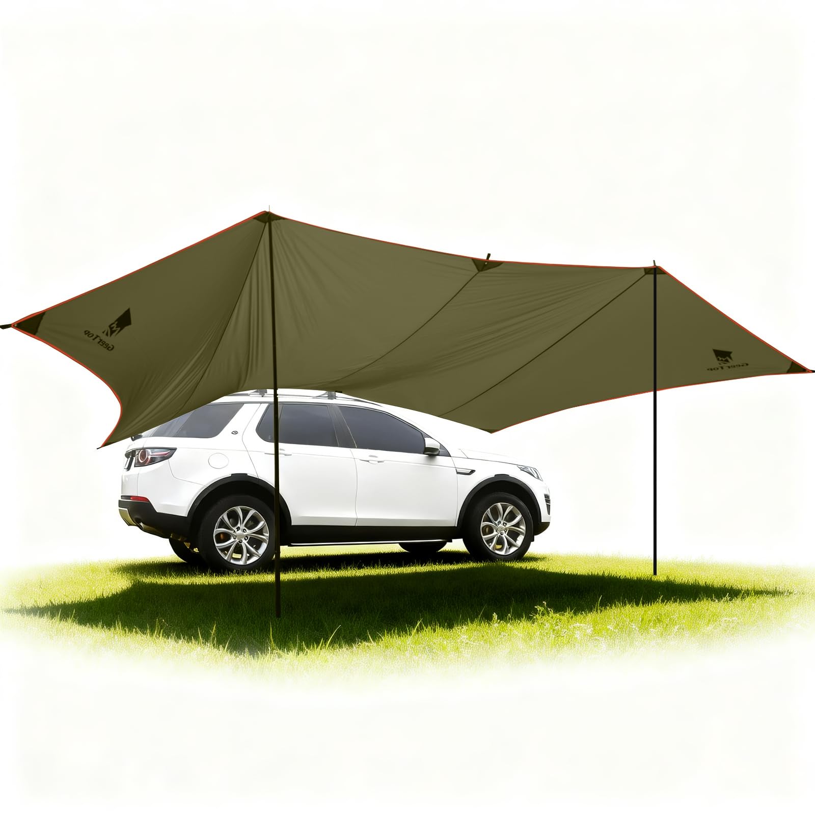GEERTOP 3,5 x 5,8 m Store Auto Voile d'Ombre, Etanche 3000 mm Grand Auvent Latéral Auto avec 2 Bâtons, Toit Anti-Solaire Hydrofuge pour Camping Auto, caravanes, Camping Car, Auvent Fourgon