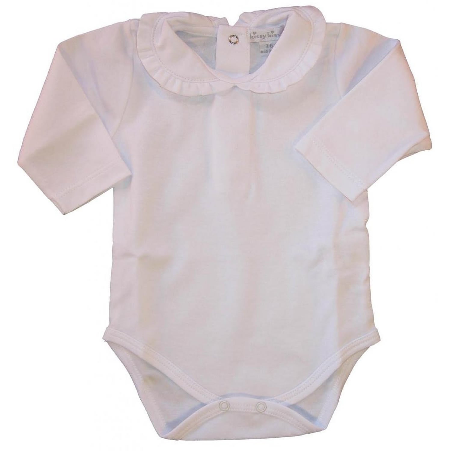 Kissy Kissy Baby Basic Long Sleeve Collared Bodysuit with Ruffle Collar-White-9 Months