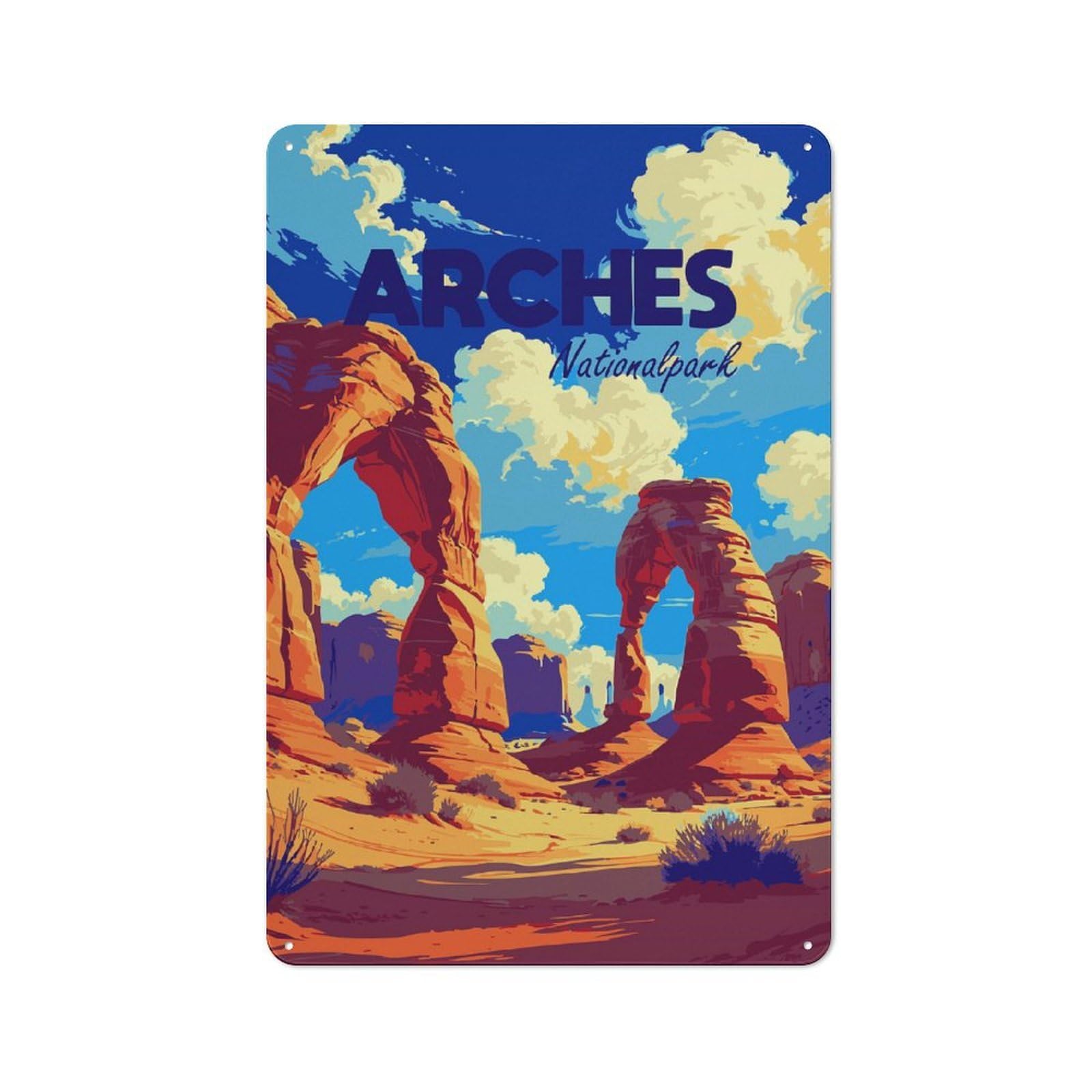 Junmoney Style-5 Arches National Park Travel (4) Rustic Printed Metal Sign 30X20cm For Garage Or Workshop, For Garage, Workshop And Man Cave Decoration
