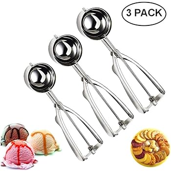 Set 3 Cucchiai Porzionatori Gelato - Acciaio Inox Per Dolci, Biscotti E Frutta