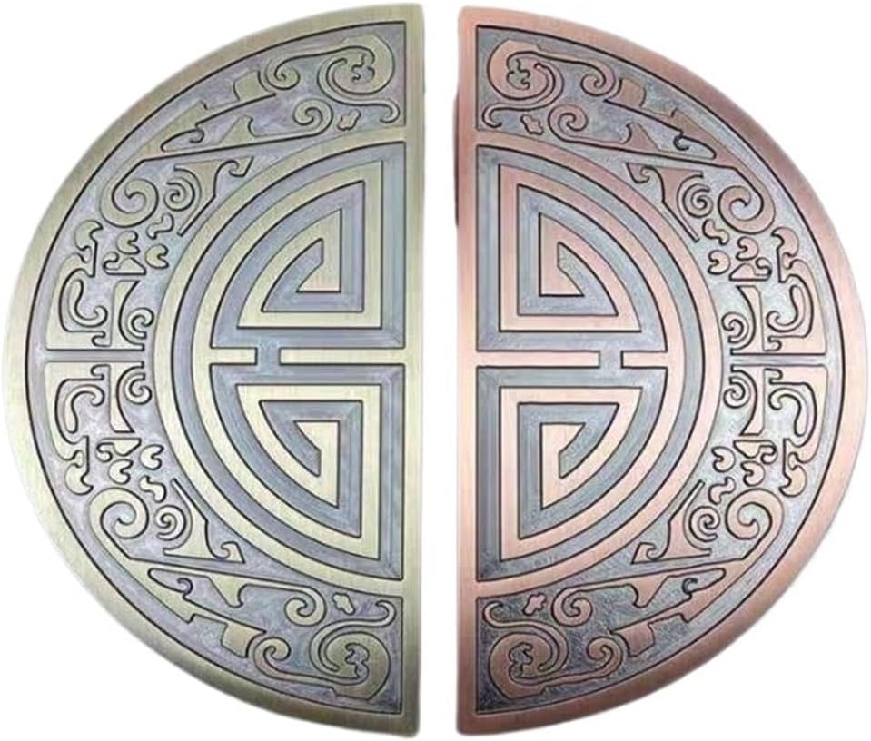 Chinese Aluminum Plate Wooden Door Handle Solid Semicircle Carved Hotel Club Villa Door Retro Glass Door Handle(300mm red Bronze,Style Five)