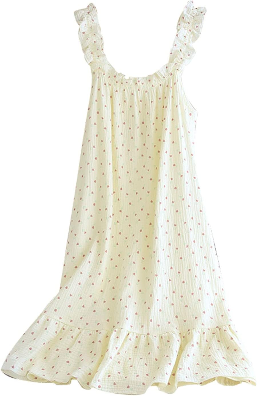 Double Layer Crepe Wood Ear Suspenders Can Be Worn Outside and Home in Summer Girls' Mid Length Nightdress Girls Clothes