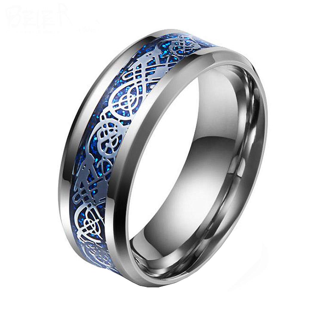 HIJONES Unisex Carbide Fiber Celtic Dragon Spinner Ring Wedding Spins Band