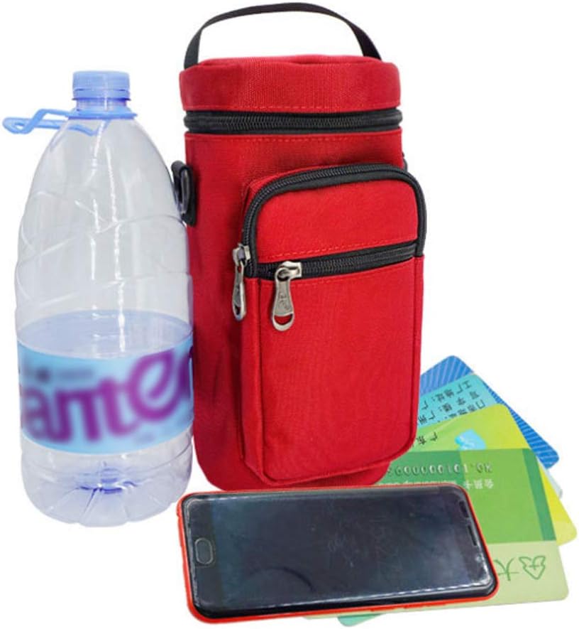 Water Bottle Carrier Bag with Adjustable Shoulder Strap,50oz Nylon Bottle Pouch Holder Sports Water Bottle Holder with Phone Card Pockets for Walking and Hiking (Red) - Image 3