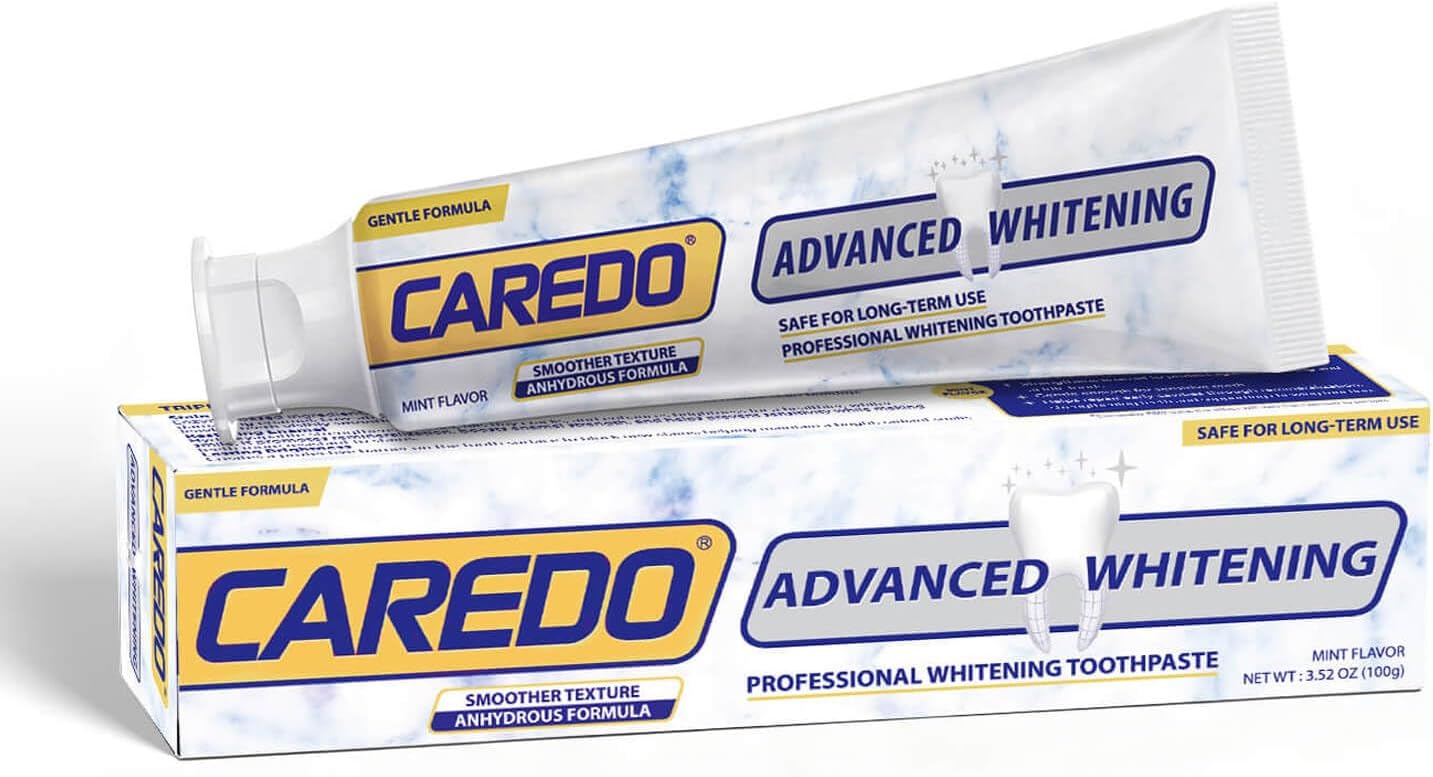 CAREDO Triple Whitening Toothpaste for Sensitive Teeth, Gentle Fluoride-Free Nano-Hydroxyapatite & Advanced Enzyme, Deep Clean Stain Removal, Lasting Brightness Remineralizing Toothpaste, Minty 3.52OZ