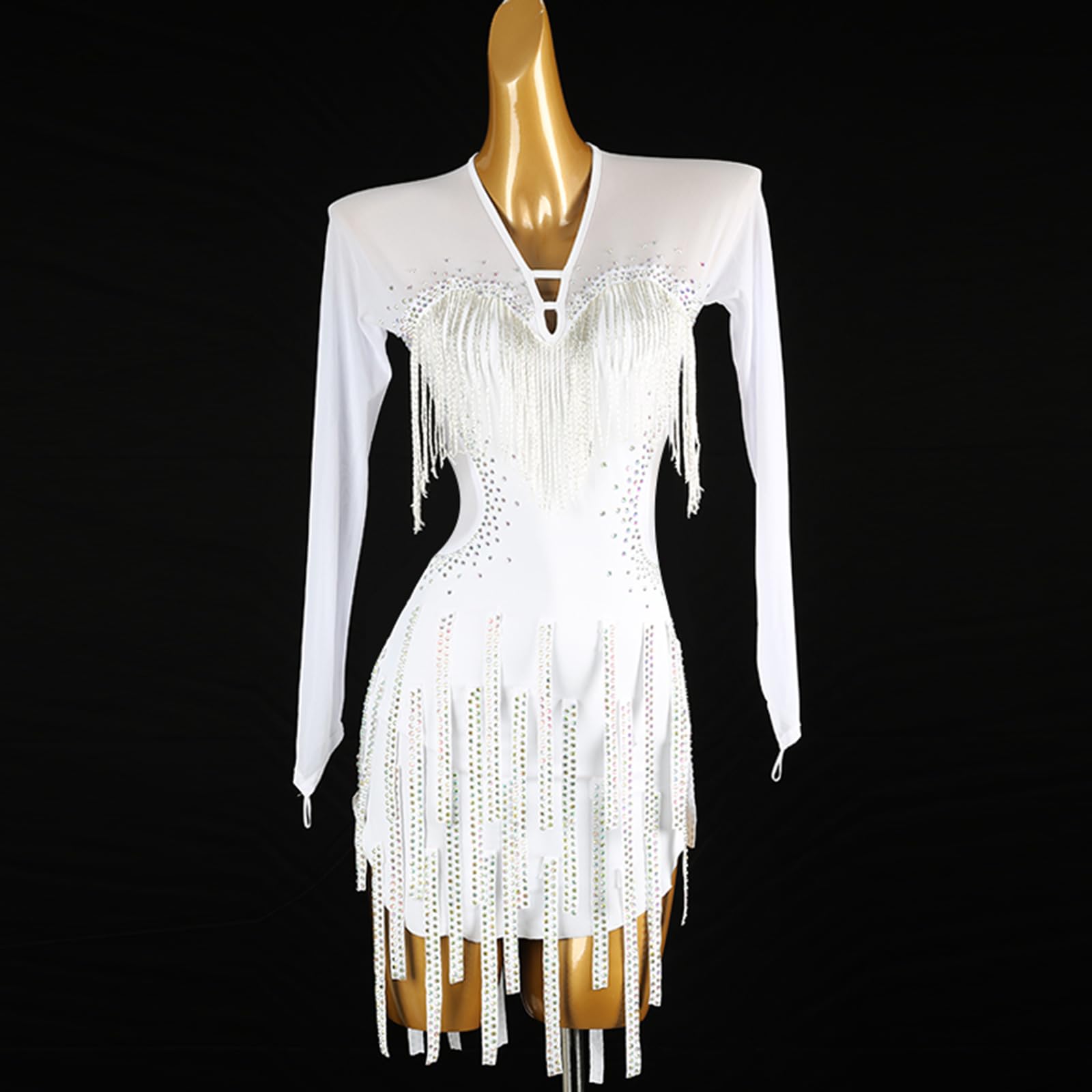 Damen Latin Rock Ballsaal Tanzkleid V Kragen Schöne Rückseite Strass Wettbewerb Kleidung Tanzrock Rumba Samba Cha Cha Tanzkleidung