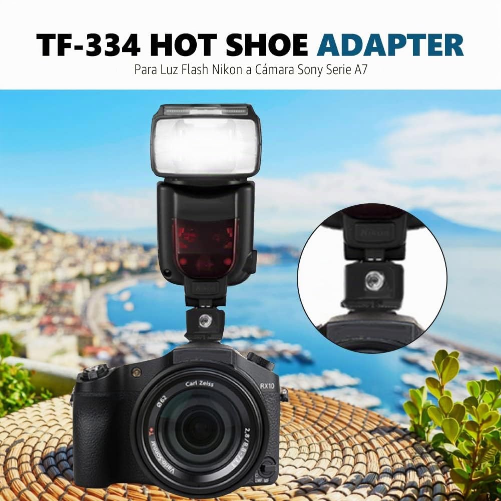 Adaptador De Zapata, TF-334 Adaptador De Zapata con Puerto De Conexión De Sincronización De PC Adicional, para Sony A7, Cámara De La Serie A9 A Canon para Nikon Flash Speedlite