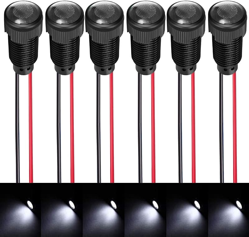 Luzes piloto LED brancas Gebildet AC/DC 12-24 V para painel, furo de 10 mm – Kit com 6 unidades