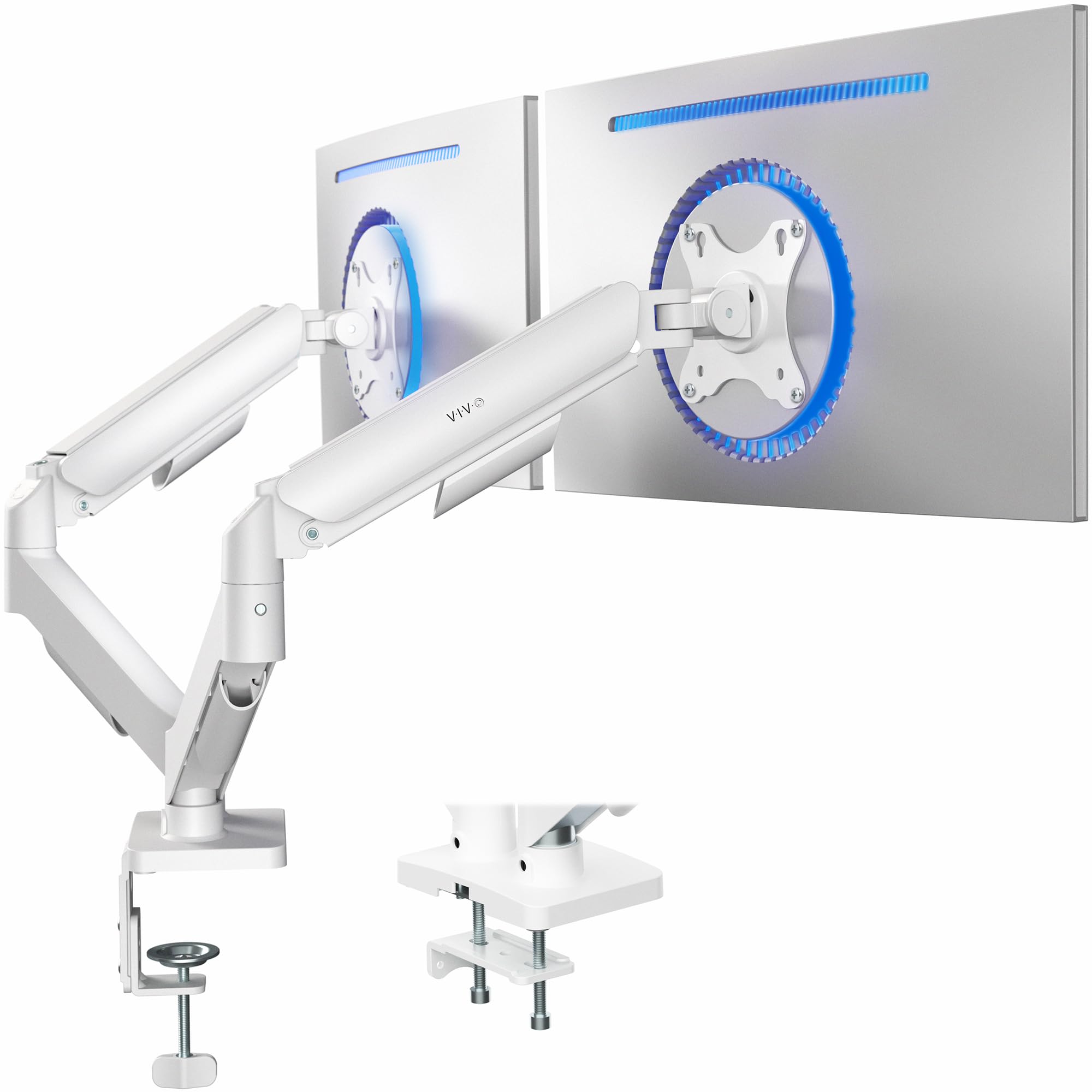 VIVO podwójny uchwyt na monitor o przekątnej ekranu do 32 cali i 9 kg na monitor, mechaniczny uchwyt biurkowy, przeciwwaga przegubowa, stojak VESA, klasyczny, biały STAND-V002OW