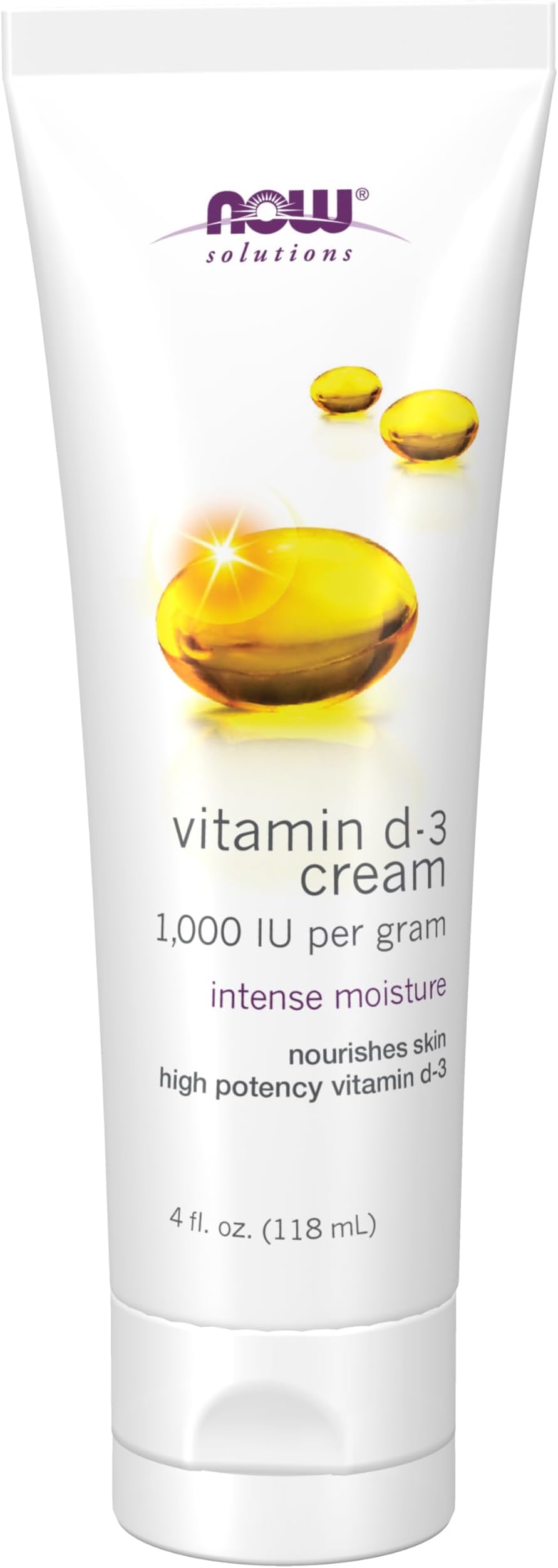 NOW Solutions, Vitamin D-3 Cream 1,000 IU Per Gram, High-Potency, Intense Moisture, 4-Ounce