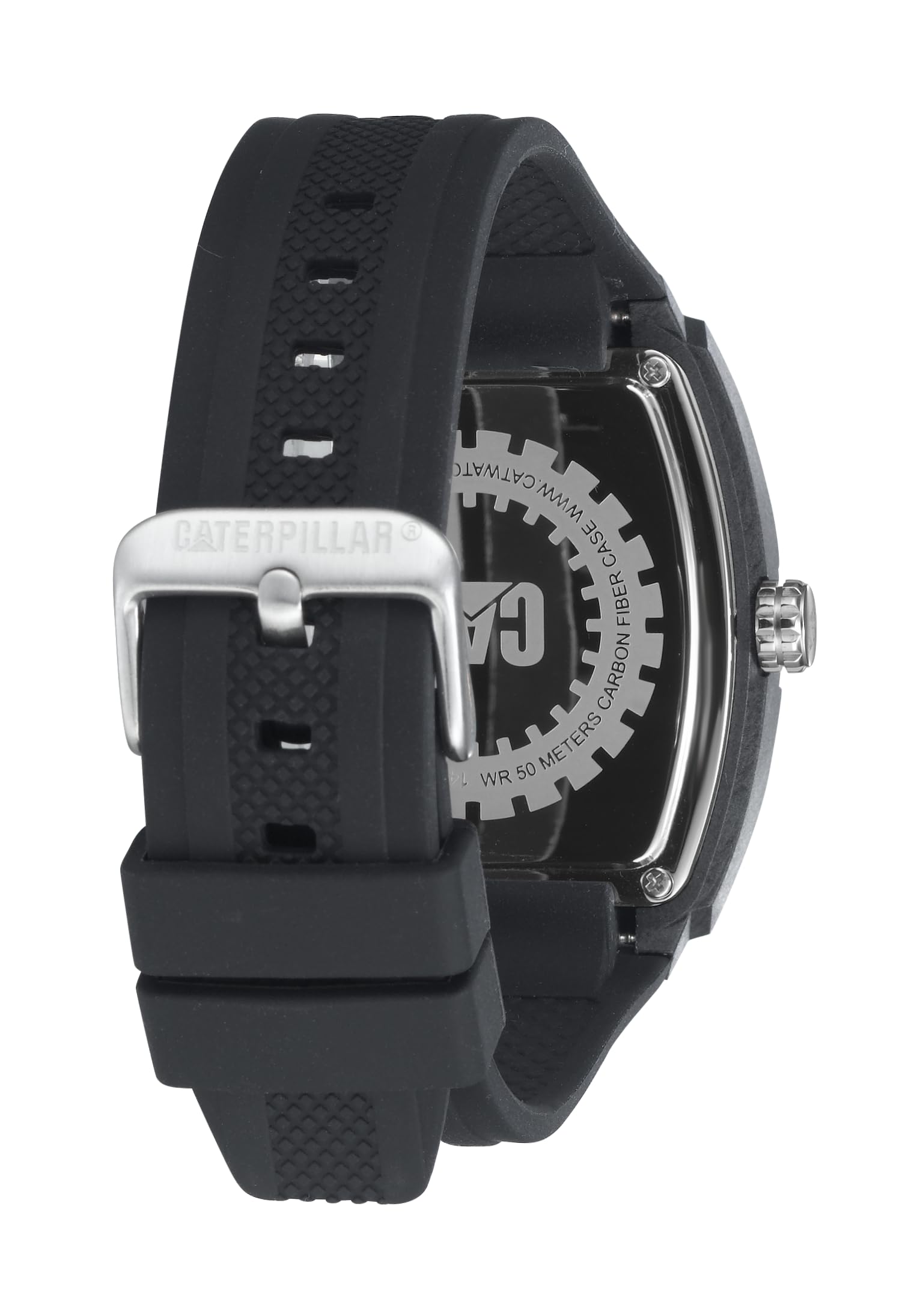 CAT Caterpillar - Reloj de esfera de esqueleto para hombre, caja de fibra