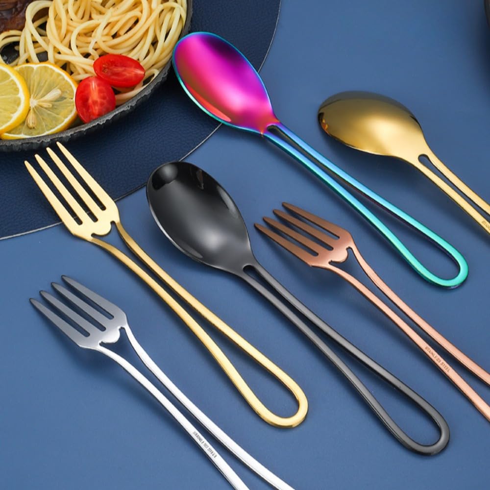 Manico Cavo Cucina in Acciaio Inox Argenteria Stoviglie Posate Set Posate Bistecca Coltello Forchetta Cucchiaio Cucchiaino (Argento,16 pezzi)