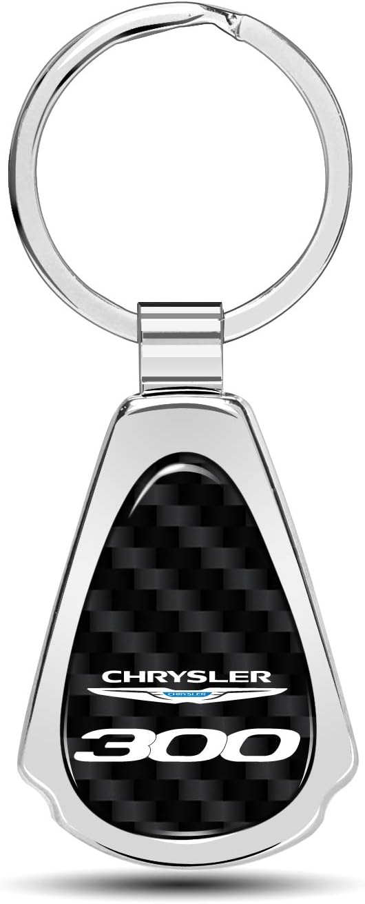 iPick ImageCompatible with Chrysler 300 Real Black Carbon Fiber Chrome Metal Teardrop Key Chain Key-Ring