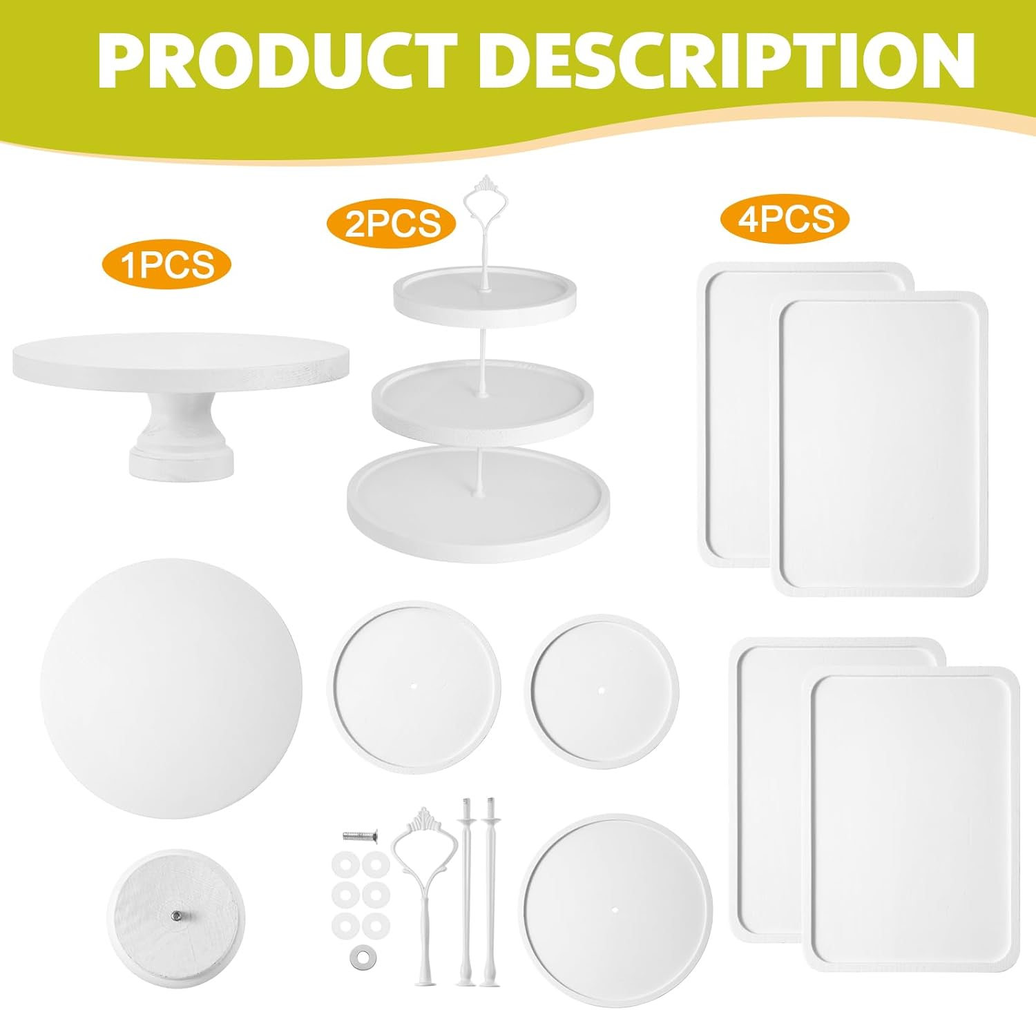 RattanView 7 Pcs Wood Dessert Table Display Set Wooden 3 Tie Cupcake Stands Rustic Round Cake Stand Wood Dessert Serving Trays for Wedding Baby Shower Birthday Tea Party(White)