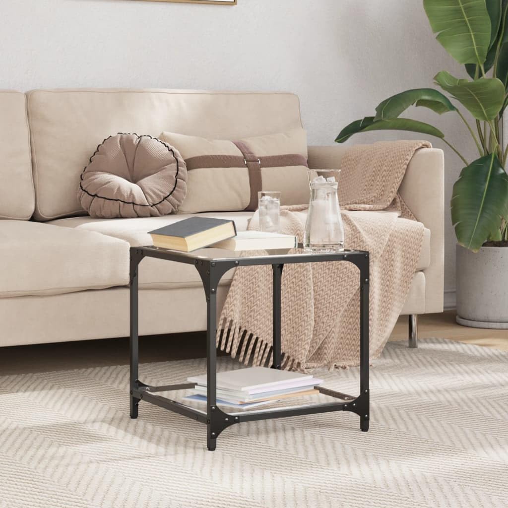 Mesa de centro de cristal transparente, 40 x 40 x 40 cm, estructura de acero, diseño moderno, mesa de salón para aperitivos, bebidas, artículos decorativos, fácil de limpiar