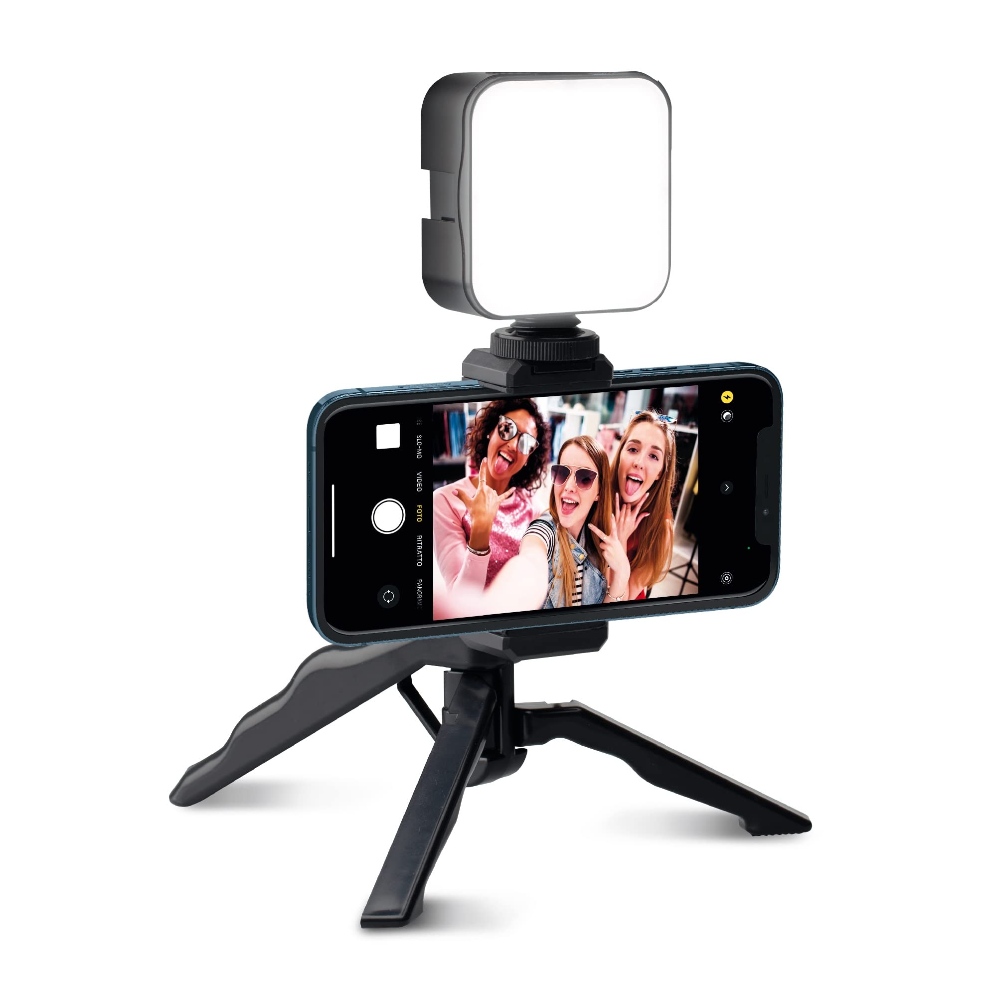 Mobility Lab Kit Vlogging - Zestaw dla Influencerów z Trójnogiem i Uchwytą - Uniwersalny Uchwyt na Smartfon - Wideo Światło LED - Mikrofon Kierunkowy i Pilot Bluetooth do Streamingu