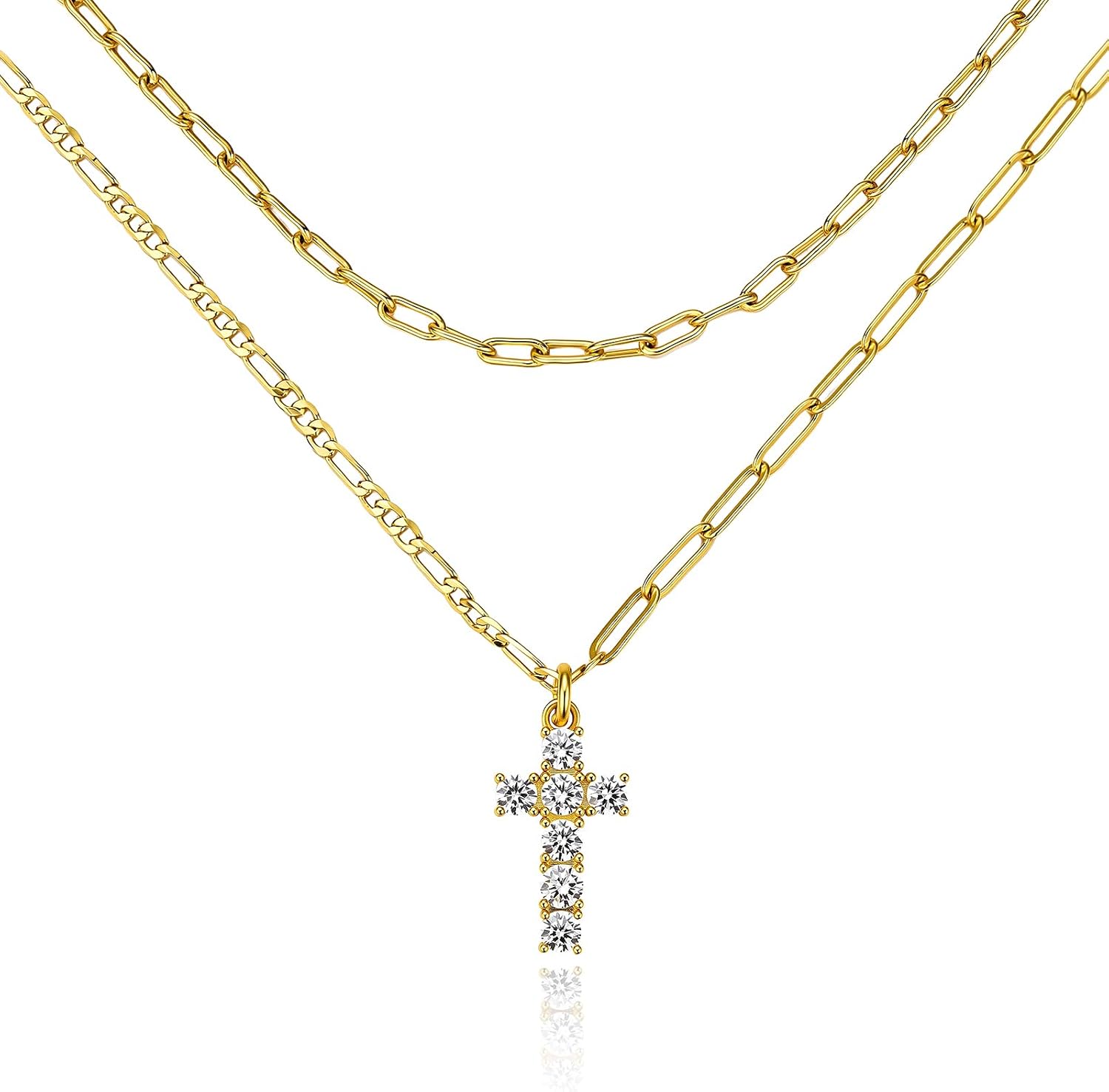 Cicy Bell Womens 18k Gold Plated Layered Necklaces Vintage Cubic Zirconia Long Necklace Sets Good Luck Trend Jewelry Gift