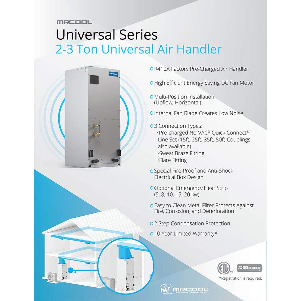 Amazon.com: 2 to 3 Ton 20 SEER Variable Speed MrCool Universal Central Heat  Pump Split System - Upflow/Horizontal with Quick Connect Lineset - 15 Feet  : Home u0026 Kitchen