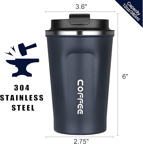 Miniatura 2 de PHREKUDA Taza de café taza de viaje con tapa de sellado a prueba de derrames vaso de café de 12 onzas de acero inoxidable aislado al vacío para café