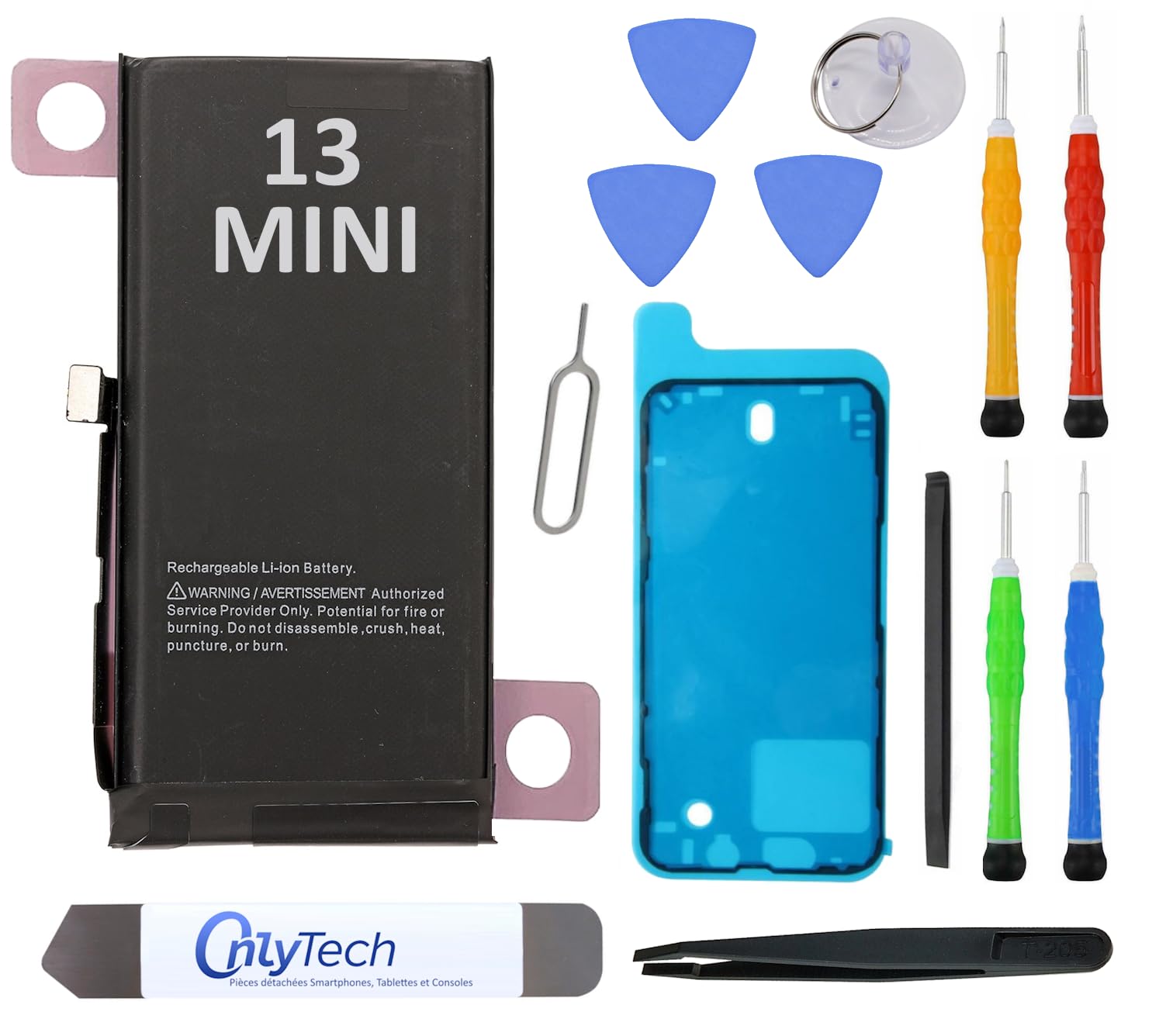 Batteria di ricambio premium per iPhone 13 Mini - 2406 mAh, identico all'originale, kit 12 strumenti professionali e adesivo schermo inclusi
