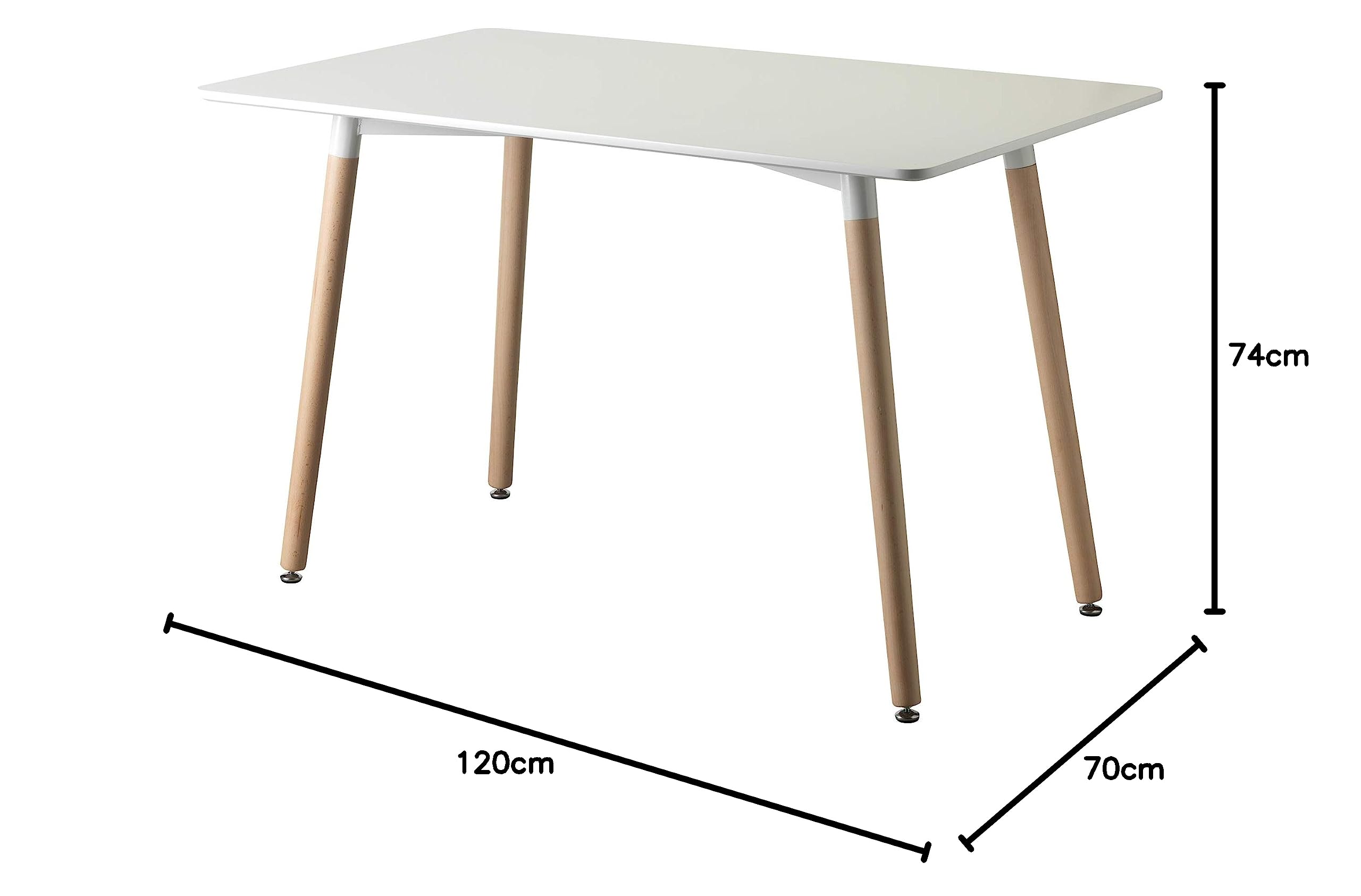 Baroni Home Tavolo Bianco da Pranzo in legno. Scrivania da Ufficio con Gambe in Legno 120X70X72cm