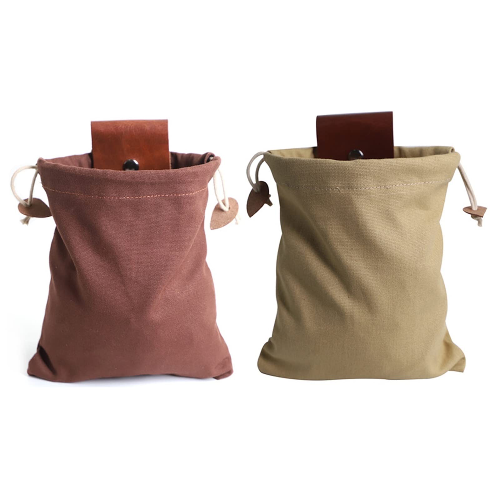 Foraging Bag Waxed Canvas Collapsible, Waxed Canvas Mushroom Foraging Pouch, Camping Bag Belt Packs Waterproof Small Leather Pouch Hunting Fanny Pack for Pick & Seashells Outdoor (Brown+Khaki, Pu)