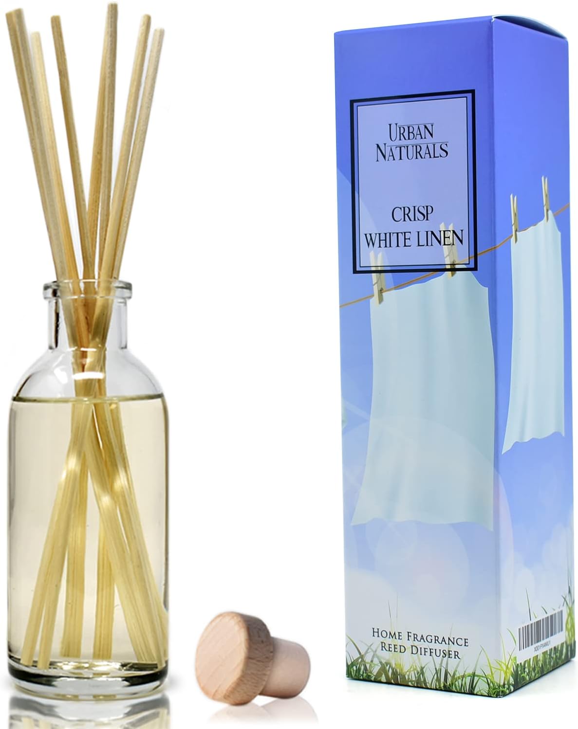 Urban Naturals Crisp White Linen Reed Diffuser Refill, 4 oz, Bundle with Crisp White Linen Reed Diffuser Set - Made with Essential Oils in The USA