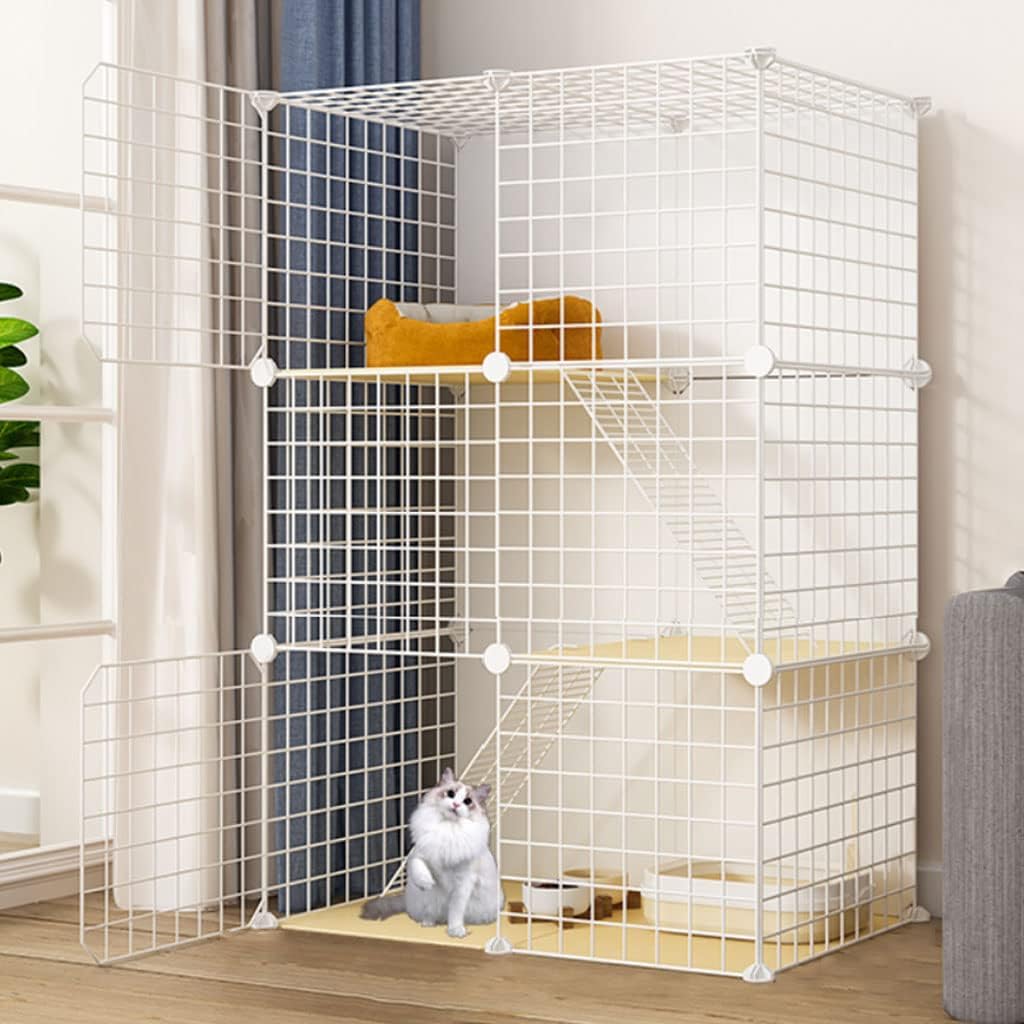 猫ケージコーナー、大型3段猫用犬小屋、猫ケージ大型DIY屋内ペットホーム小動物ハウス、猫用クレート猫用トイレ+猫用ハンモック+猫用ト 【ケージプレイペンボックスクレートケンネル】