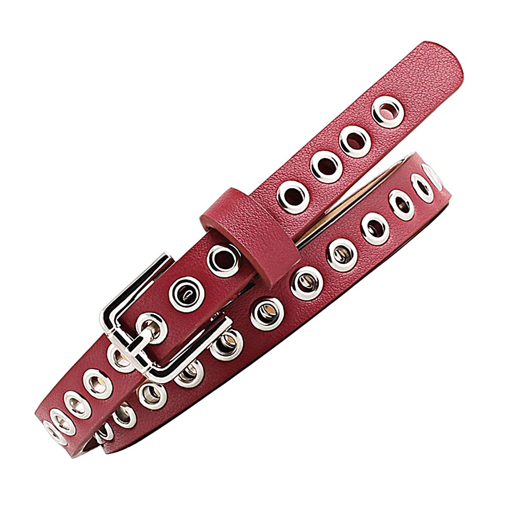 Junhouse Studded Belt Women Leather Belt for Jeans Pants Rivet Belt Punk Gothic Fashion Slim Denim Belt Ladies Waist belt for Dresses with Pin Buckle (Red)