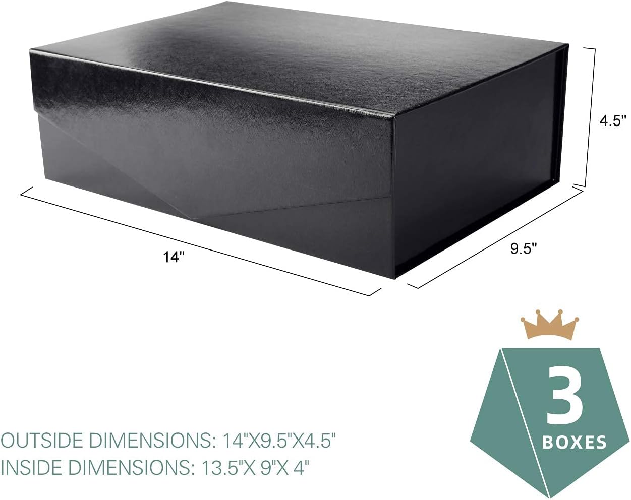 Hоttеѕt Sаlеѕ PACKQUEEN 3 Gift Boxes 14x9.5x4.5 Inches, Black Gift Boxes, Groomsman boxes, Large Gift Boxes with Lids, Collapsible Gift Boxes with Magnetic Closure (Glossy Black with Grass Texture)