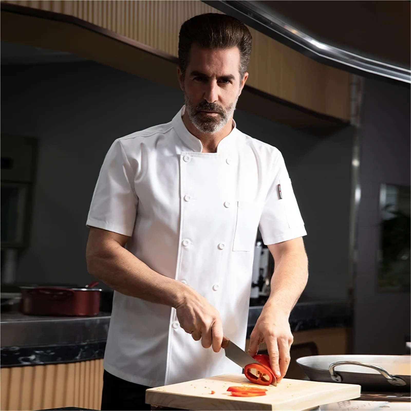 Kochuniform Baumwolle Kochuniform Hotelküchenkleidung Sommer Kochhemd Catering Bäckerei Café Overalls Zweireihige Kochjacke für Köche