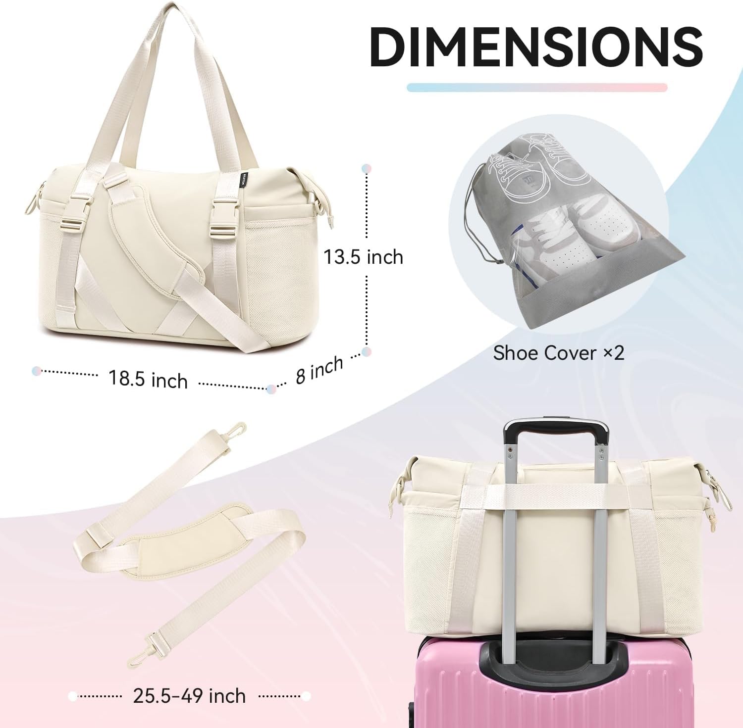 MAXTOP Women's Gym Yoga Duffle Bag with Shoe Pouch,Multi-Purpose Overnight Travel Bag for Gym,Work, Dance, Sports - Image 3