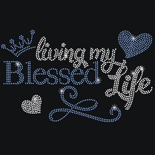 NBEADS Living My Blessed Life - Adhesivo con diamantes de imitación brillantes, apliques para planchar con piedras preciosas para borde, diamantes