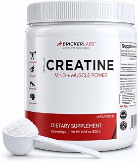 Bricker Labs Creatine Monohydrate Powder – 5g Pure Ultra-Fine Creatine per Serving – Muscle Growth, Strength, Endurance & Focus – Unflavored – 60 Servings – Workout & Cognitive Support for Men & Women