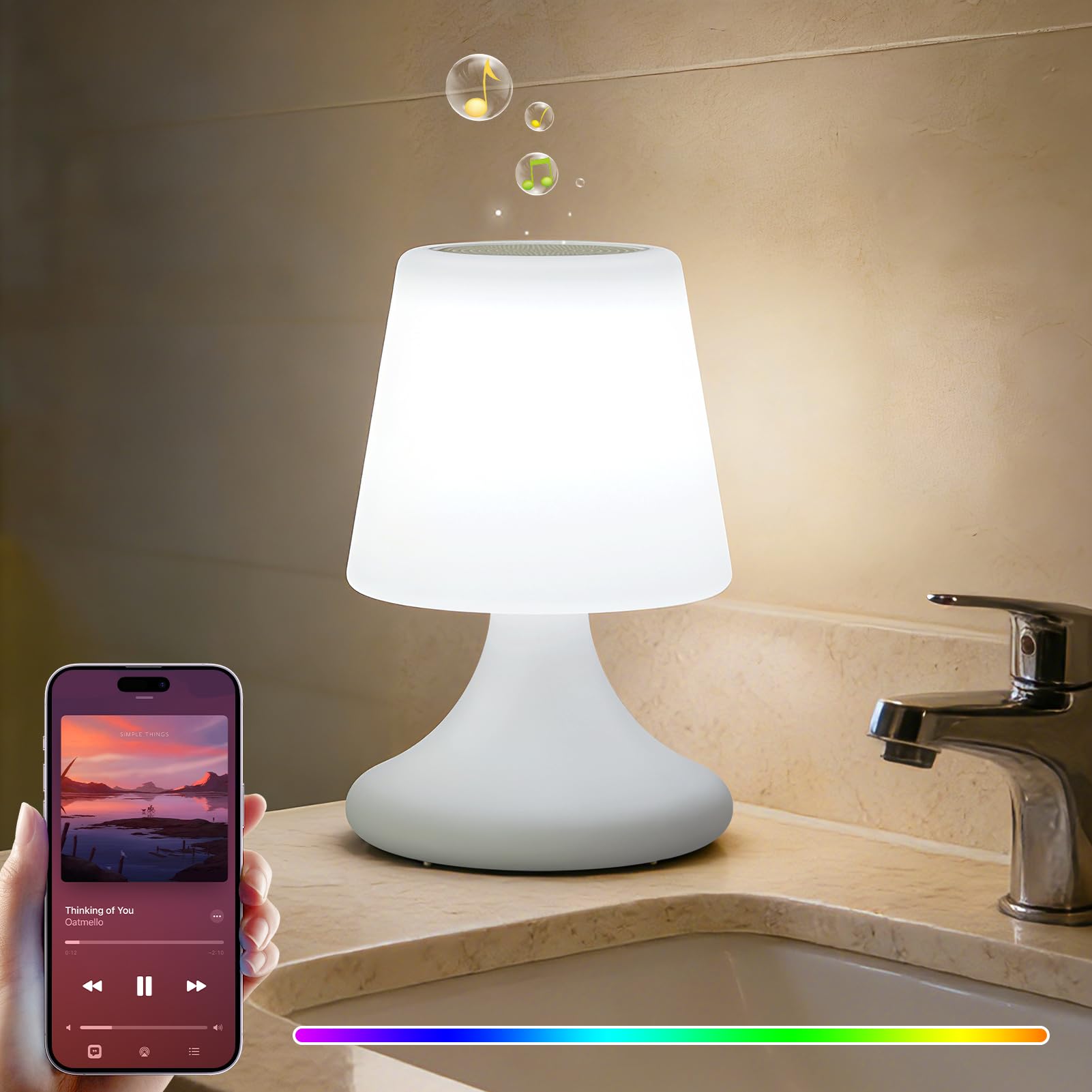 uuffoo Shower Lamp Cordless LED Table Lamp with Speaker Patio Outdoor Speaker with Lights RGB IP44 for Patio Pool Party Balcony Bathroom (Waterproof, Rechargeable)