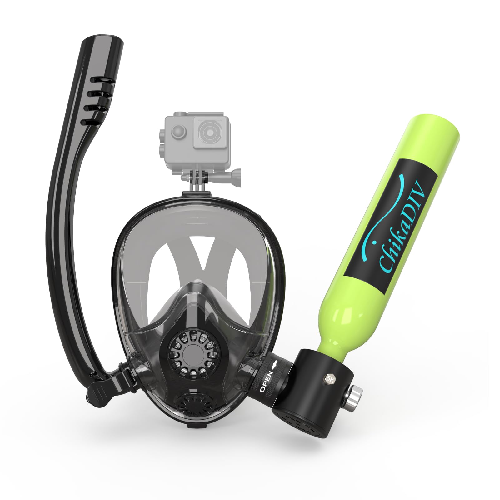 Mini Scuba Tank with Sub-Mask, 0.5L Diving Tank with Full-face Mask Underwater Breath System Lung Tank Kits DOT Certified