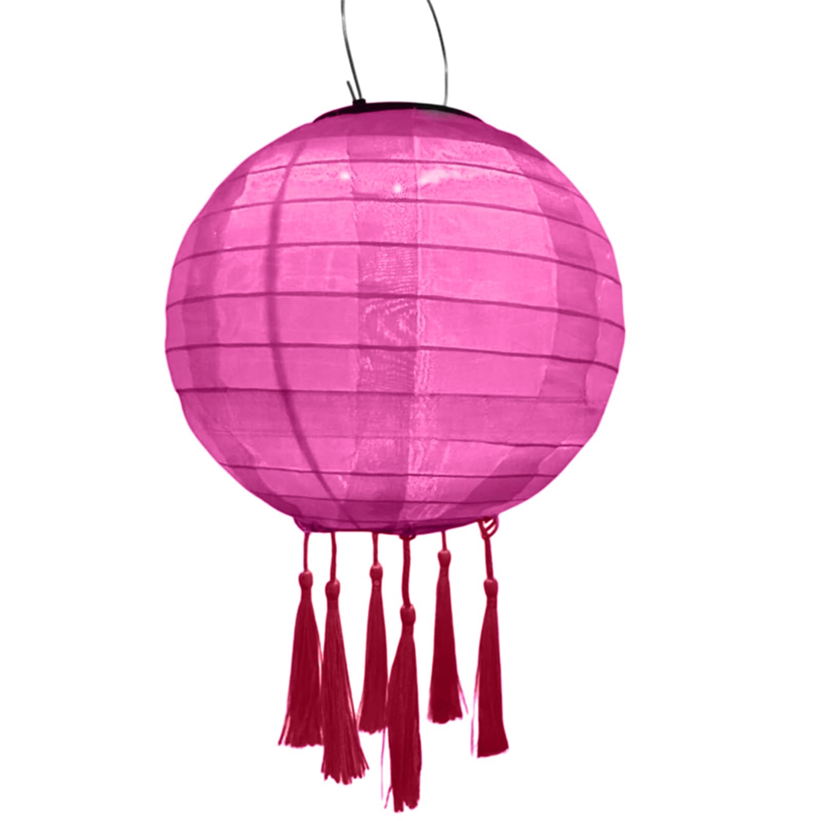 Tefexer 12 Inch Solar Powered Lanterns LED Garden Decorative Light Round Paper Lantern with Tassels for Night Parties, Family Celebrations