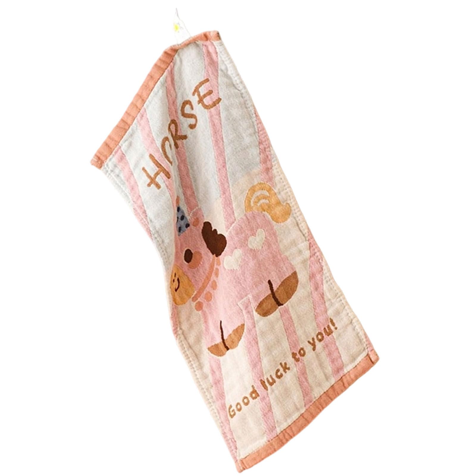 Whoasyst Absorbent Cotton Washcloth with Cartoon Horse Pattern for Infants Super Soft and Quick Dry Baby Hand Towel 25x50cm Multi Layer Gauze Towel